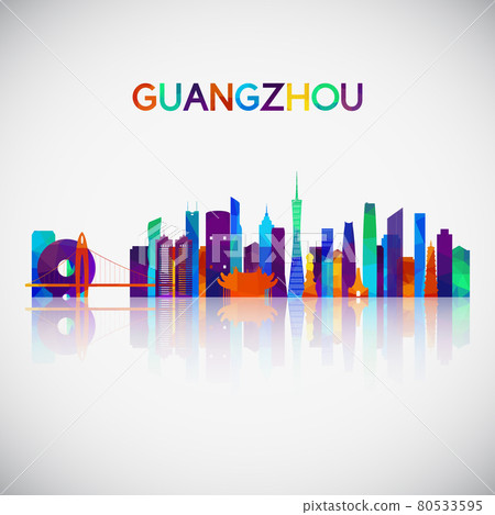 Guangzhou skyline silhouette in colorful geometric style. 80533595