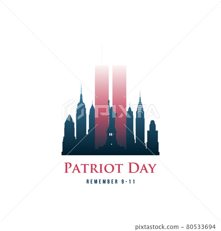 Patriot Day card with Twin Towers and phrase Remember 9-11.  80533694