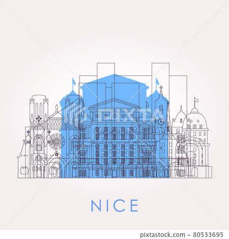 Outline Nice skyline with landmarks.  80533695