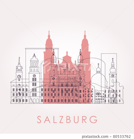 Outline Salzburg skyline with landmarks.  80533762