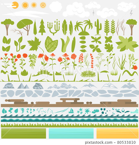Landscape constructor. Set of different nature forests and hills. 80533810