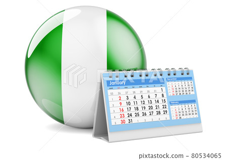 Desk calendar with Nigerian flag. 3D rendering 80534065