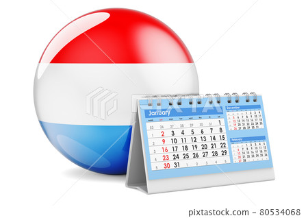 Desk calendar with Luxembourgish flag. 3D rendering Desk calendar with Luxembourgish flag. 3D rendering 80534068