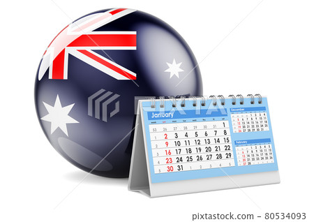 Desk calendar with Australian flag. 3D rendering Desk calendar with Australian flag. 3D rendering 80534093