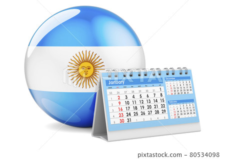 Desk calendar with Argentinean flag. 3D rendering 80534098