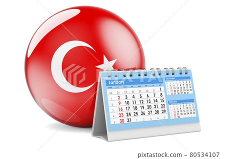 Desk calendar with Turkish flag. 3D rendering 80534107