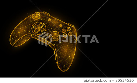 Joystick for video games low poly design. Polygonal illustration of a gaming joystick on a black background. Futuristic banner for a video game tournament. 80534530