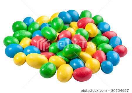 Pile of nuts in multicolored sugar glaze isolated on white Pile of nuts in multicolored sugar glaze isolated on white 80534637