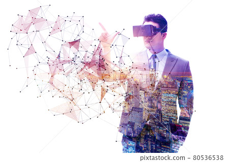 Man in neural network concept with VR glasses 80536538