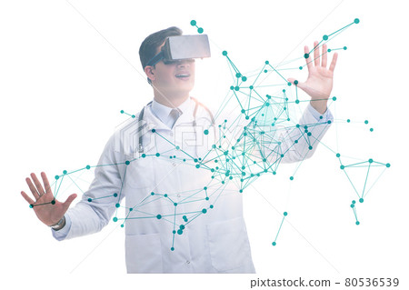 Man in neural network concept with VR glasses Man in neural network concept with VR glasses 80536539