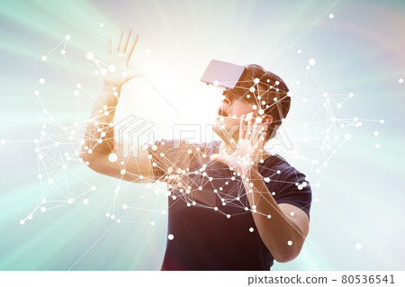 Man in neural network concept with VR glasses 80536541