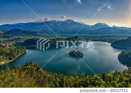 Aerial view of Bled lake in Slovenia 80537352