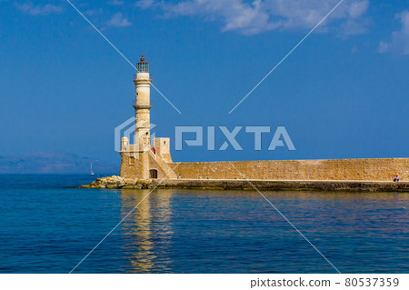 Chania, venetian old harbour and lighthouse, Crete Greece 80537359
