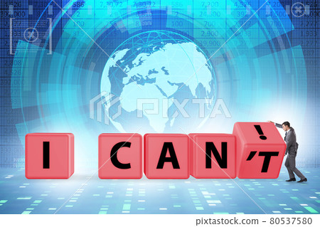 Determination concept with rotating cubes and businessman Determination concept with rotating cubes and businessman 80537580