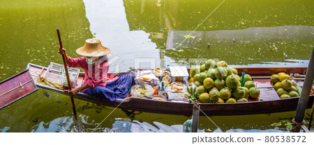 Damnoen Saduak Floating Market during covid lockdown in Ratchaburi, Thailand 80538572