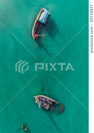 Than Mayom Bridge, Sunken and drowning boats in koh Chang, Trat, Thailand Than Mayom Bridge, Sunken and drowning boats in koh Chang, Trat, Thailand 80538847