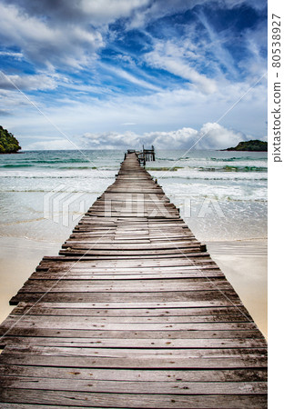 Bang Bao beach, wooden pier, in Koh Kood, Trat, Thailand Bang Bao beach, wooden pier, in Koh Kood, Trat, Thailand 80538927