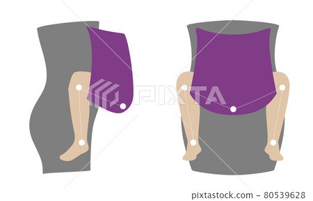 Schematic physiological position of the child in the carrier. M-position for the prevention of hip dysplasia 80539628