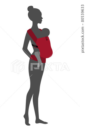 Woman silhouette with a baby in a red ergo sling. Babywearing mother concept 80539633