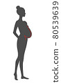 Woman silhouette with baby in sling. Schematic representation of the baby spine in a physiological carrier. Babywearing concept 80539639