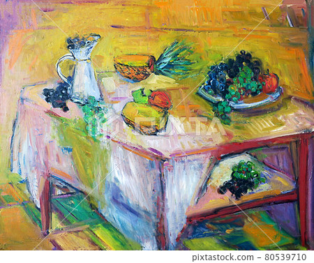 葡萄、蘋果和菠蘿的靜物 80539710