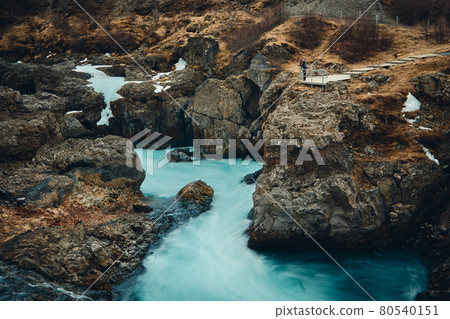 The Landscape of Barnafoss Waterfall, Iceland 80540151