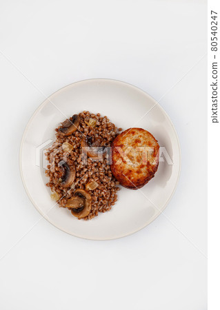 Boiled Buckwheat, Mushrooms And Meat Boiled Buckwheat, Mushrooms And Meat 80540247