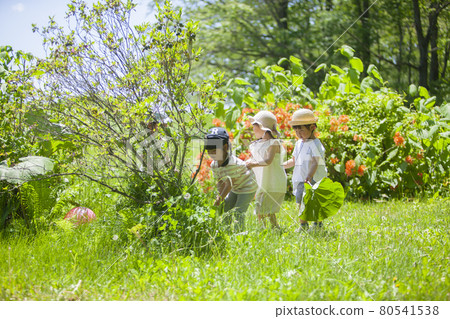 Children and nursery teachers enjoying outdoor play 80541538
