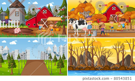 Set of different nature scenes background in cartoon style 80543851