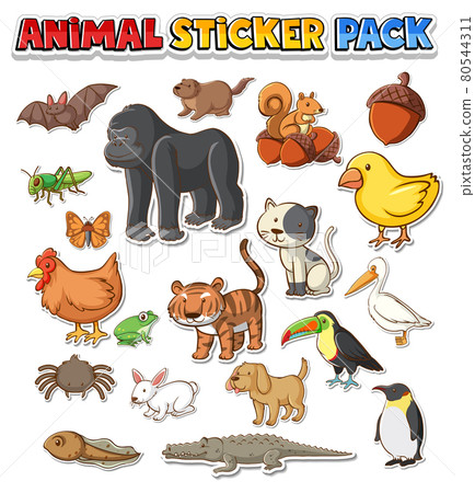 Cute wild animals sticker pack isolated Cute wild animals sticker pack isolated 80544311