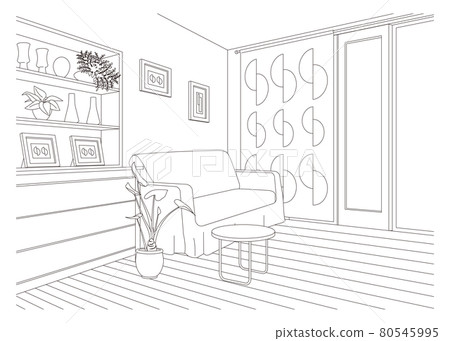 客廳線描矢量圖 80545995