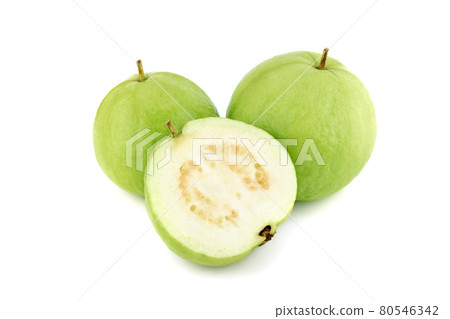 Fresh Guava fruit with leaf isolated on white background Fresh Guava fruit with leaf isolated on white background 80546342