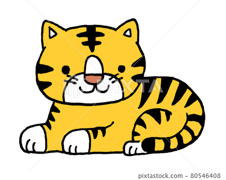 一隻躺著的老虎的鬆散手繪插圖 80546408