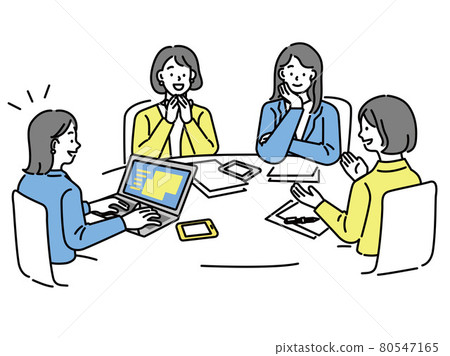 可用於演示和會議資料的商務場景插圖（說明、營銷、會議、女性） 80547165