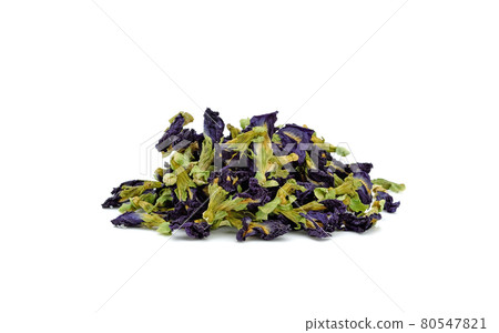 Dried butterfly pea flower on white background Dried butterfly pea flower on white background 80547821