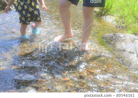 Parent and child playing in the river Parent and child playing in the river 80548381