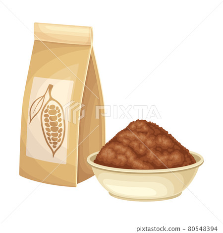 Ground Seeds of Theobroma Cacao as Aromatic Chocolate Ingredient in Bowl Vector Illustration Ground Seeds of Theobroma Cacao as Aromatic Chocolate Ingredient in Bowl Vector Illustration 80548394