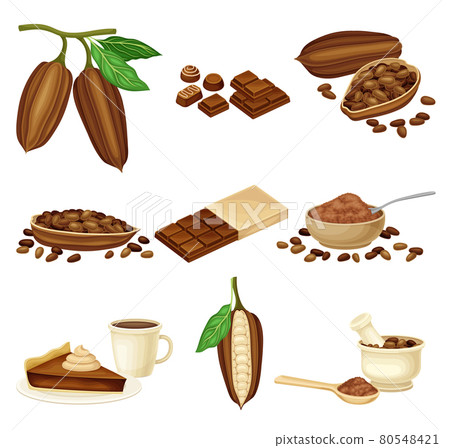 Chocolate with Roasted and Ground Cacao Seeds, Sweets and Pastry Vector Set 80548421