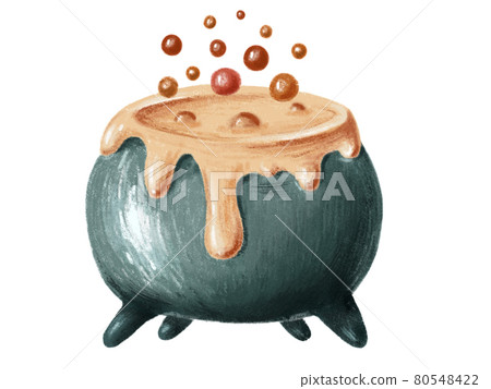 Witches cauldron with boiling magic potion isolated on white background. Decorative element for Halloween 80548422