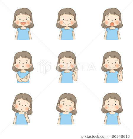 女孩套裝夏裝（表情，淺藍色衣服） 80548613