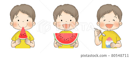 吃西瓜和刨冰的兒童(男孩) 吃西瓜和刨冰的兒童(男孩) 80548711