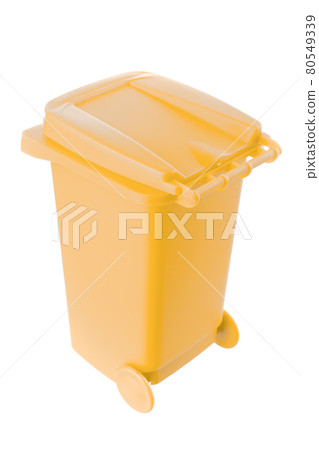 Plastic yellow trash can isolated on white background Plastic yellow trash can isolated on white background 80549339