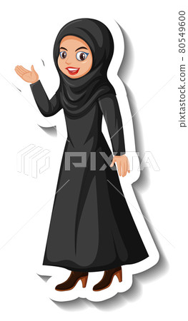 Muslim woman cartoon character sticker on white background 80549600
