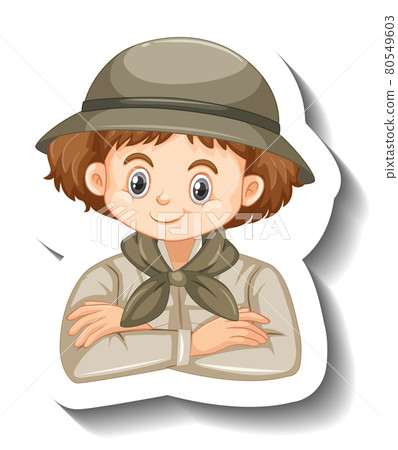 Girl wearing safari outfit cartoon character sticker 80549603