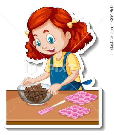 Cartoon character sticker a girl with baking equipments Cartoon character sticker a girl with baking equipments 80549613