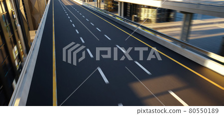 Top angle view of movement straight asphalt freeway 80550189
