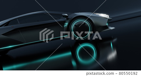 Closeup non-existent brand-less generic concept black electric car 80550192