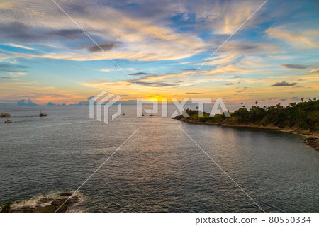 Silhouette yacht. Boat on the andaman sea at sunset in Phuket, Thailand Silhouette yacht. Boat on the andaman sea at sunset in Phuket, Thailand 80550334