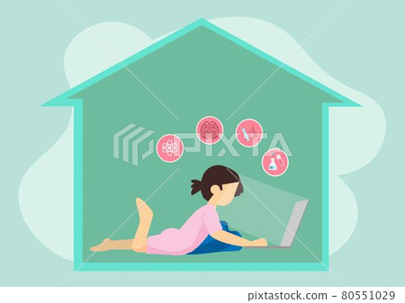 girl studying online education from home due to covid-19 virus outbreak flat style cartoon illustration vector girl studying online education from home due to covid-19 virus outbreak flat style cartoon illustration vector 80551029