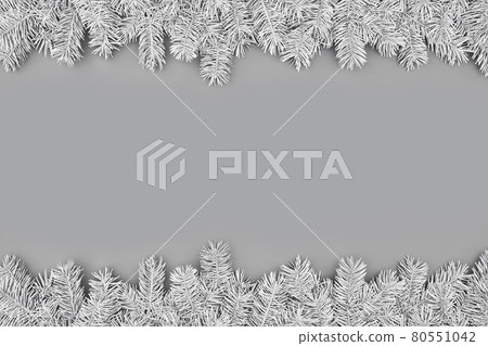 Christmas composition with borders of gray fir branches on gray background Christmas composition with borders of gray fir branches on gray background 80551042
